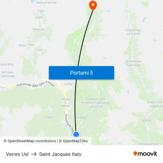 Verres Usl to Saint Jacques Italy map