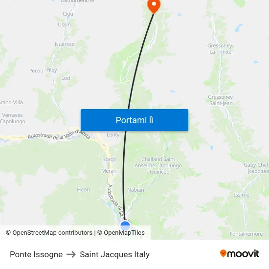 Ponte Issogne to Saint Jacques Italy map