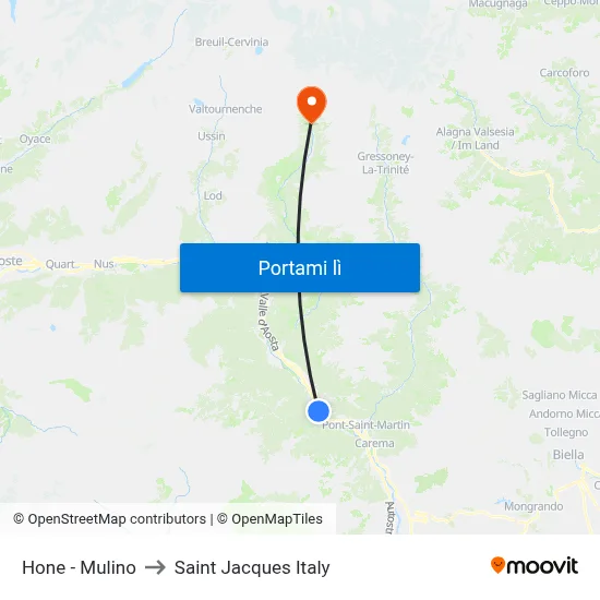 Hone - Mulino to Saint Jacques Italy map