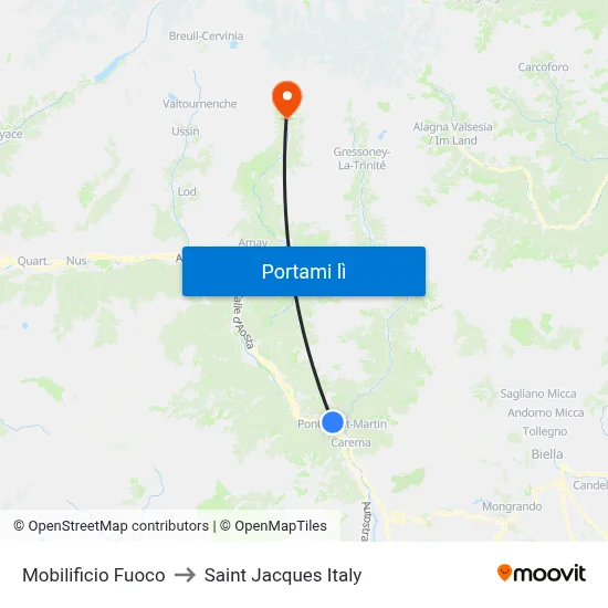 Mobilificio Fuoco to Saint Jacques Italy map