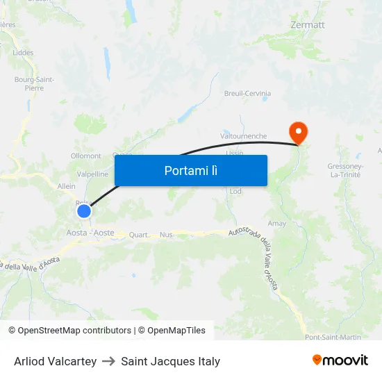 Arliod Valcartey to Saint Jacques Italy map