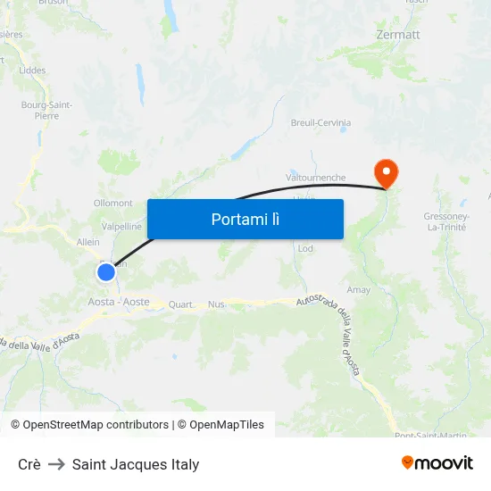 Crè to Saint Jacques Italy map