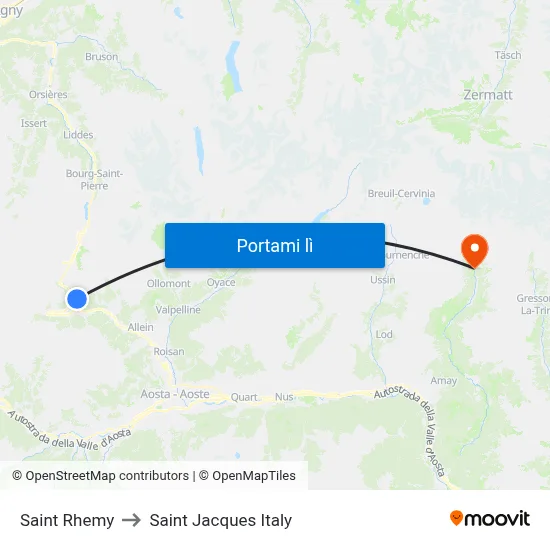 Saint Rhemy to Saint Jacques Italy map