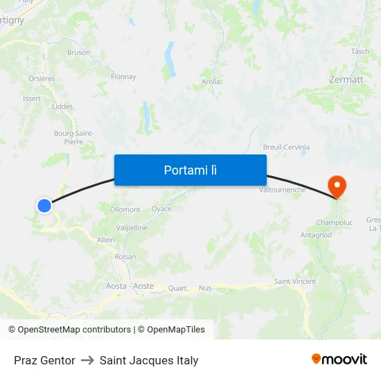 Praz Gentor to Saint Jacques Italy map