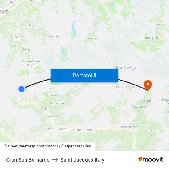 Gran San Bernardo to Saint Jacques Italy map