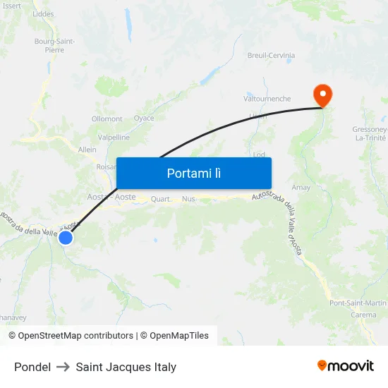 Pondel to Saint Jacques Italy map
