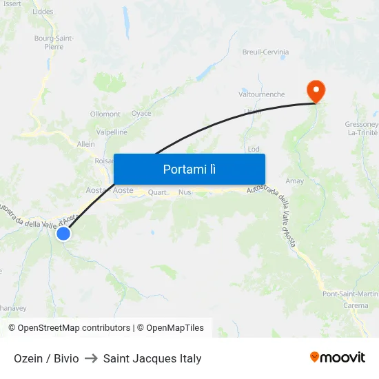 Ozein / Bivio to Saint Jacques Italy map