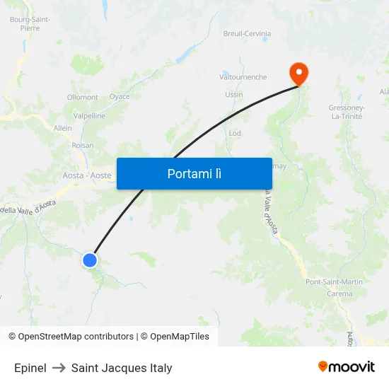 Epinel to Saint Jacques Italy map