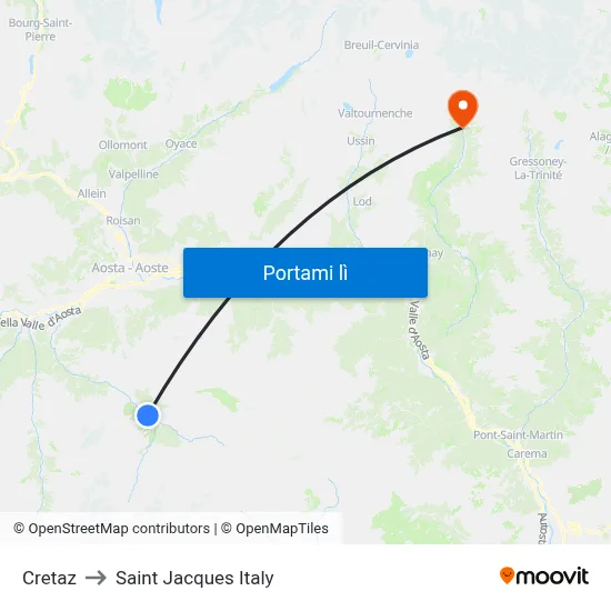 Cretaz to Saint Jacques Italy map