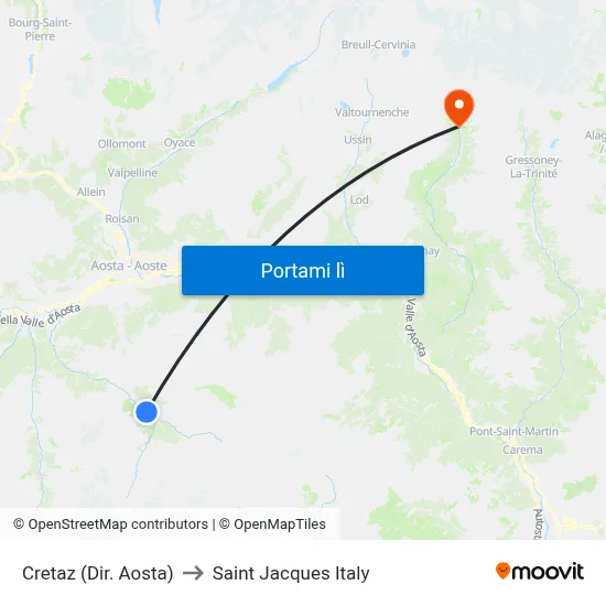 Cretaz (Dir. Aosta) to Saint Jacques Italy map