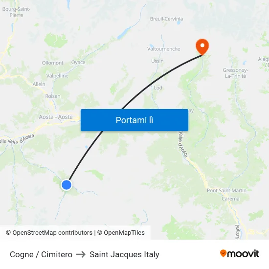 Cogne / Cimitero to Saint Jacques Italy map