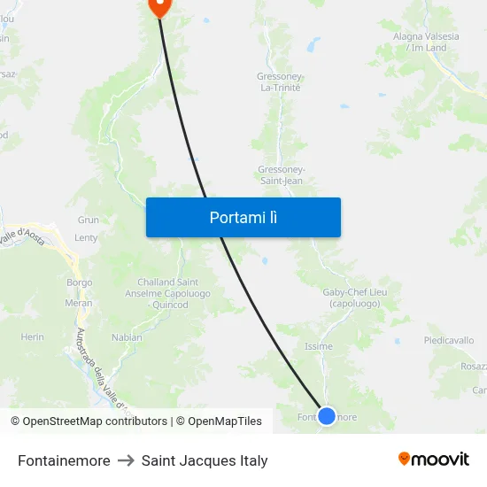 Fontainemore to Saint Jacques Italy map