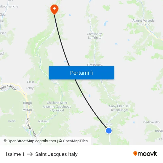 Issime 1 to Saint Jacques Italy map