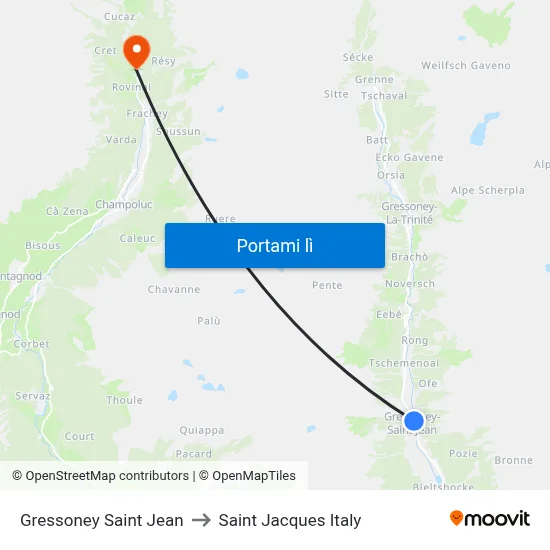 Gressoney Saint Jean to Saint Jacques Italy map