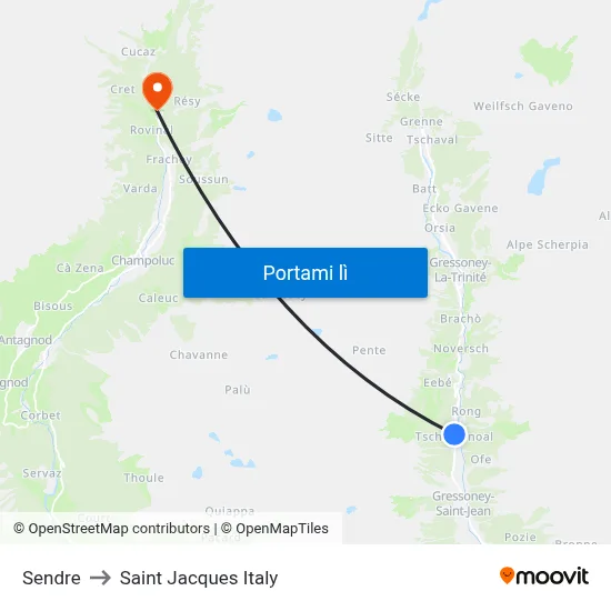 Sendre to Saint Jacques Italy map