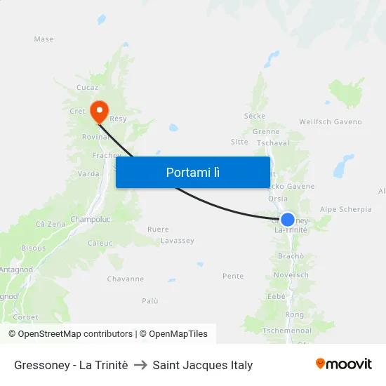 Gressoney - La Trinitè to Saint Jacques Italy map
