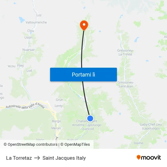 La Torretaz to Saint Jacques Italy map
