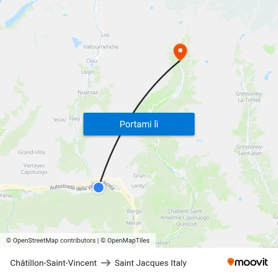 Châtillon-Saint-Vincent to Saint Jacques Italy map