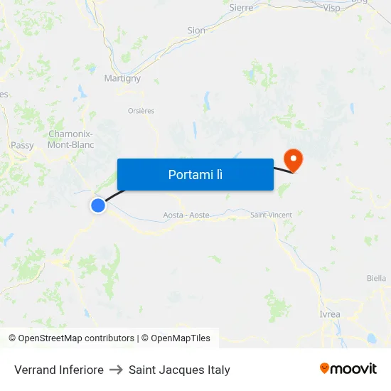 Verrand Inferiore to Saint Jacques Italy map