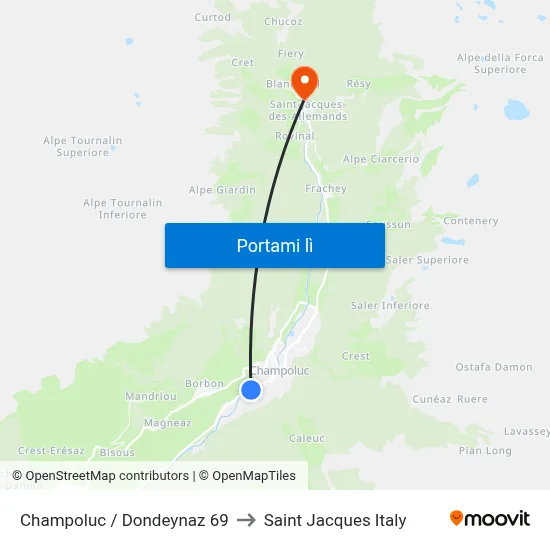 Champoluc / Dondeynaz 69 to Saint Jacques Italy map