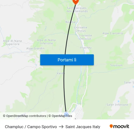 Champluc / Campo Sportivo to Saint Jacques Italy map