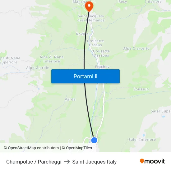 Champoluc / Parcheggi to Saint Jacques Italy map