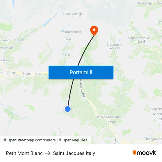 Petit Mont Blanc to Saint Jacques Italy map