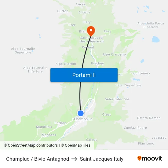 Champluc / Bivio Antagnod to Saint Jacques Italy map