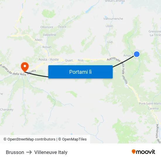 Brusson to Villeneuve Italy map