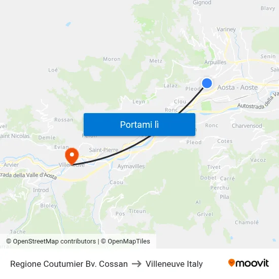 Regione Coutumier Bv. Cossan to Villeneuve Italy map
