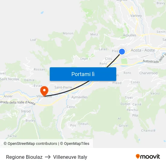 Regione Bioulaz to Villeneuve Italy map
