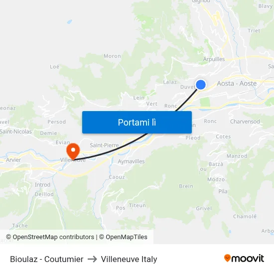Bioulaz - Coutumier to Villeneuve Italy map