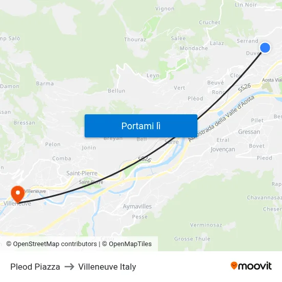 Pleod Piazza to Villeneuve Italy map