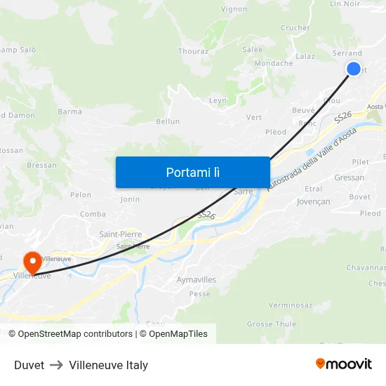 Duvet to Villeneuve Italy map