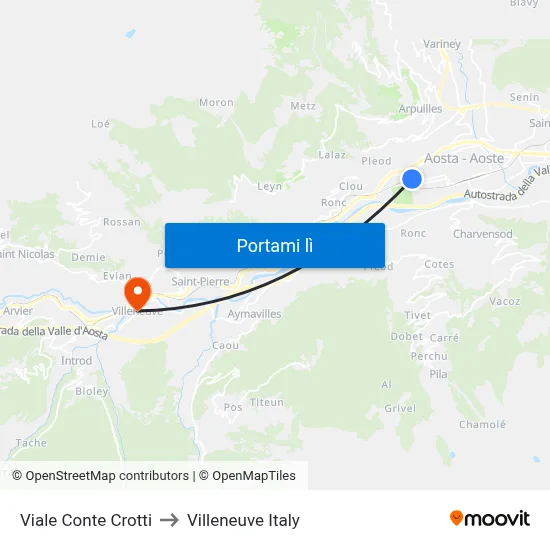 Viale Conte Crotti to Villeneuve Italy map