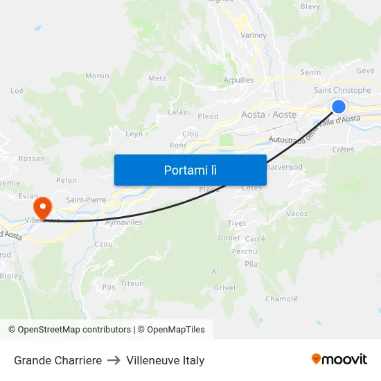 Grande Charriere to Villeneuve Italy map