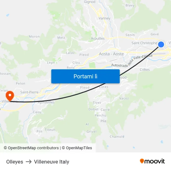 Olleyes to Villeneuve Italy map