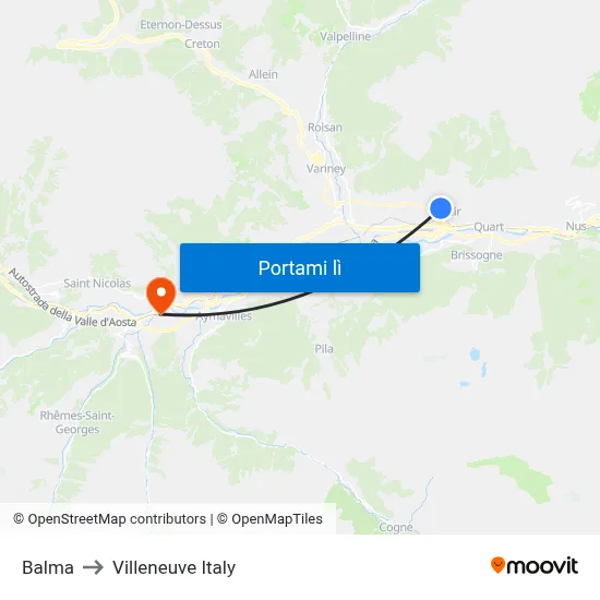 Balma to Villeneuve Italy map