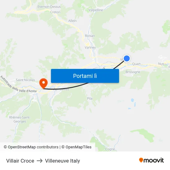 Villair Croce to Villeneuve Italy map