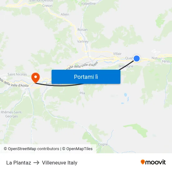 La Plantaz to Villeneuve Italy map