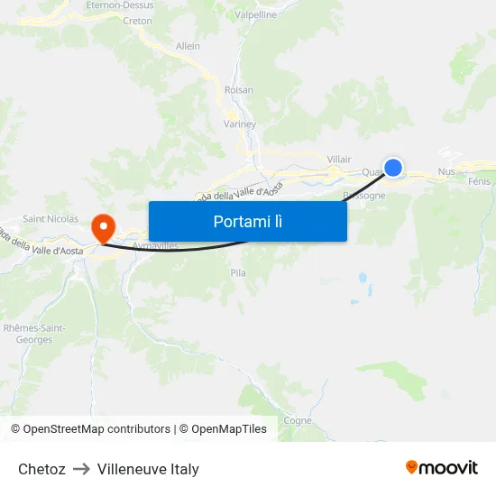 Chetoz to Villeneuve Italy map