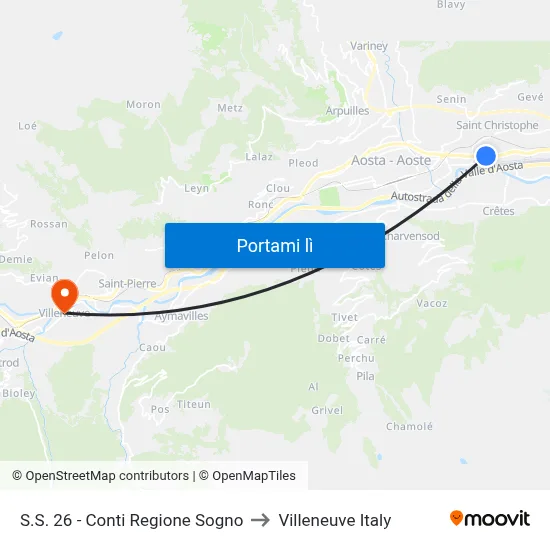 S.S. 26 - Conti Regione Sogno to Villeneuve Italy map