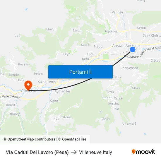 Via Caduti Del Lavoro (Pesa) to Villeneuve Italy map