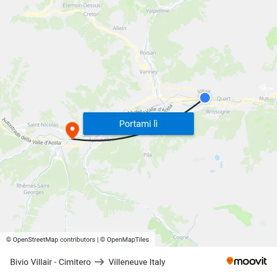Bivio Villair - Cimitero to Villeneuve Italy map