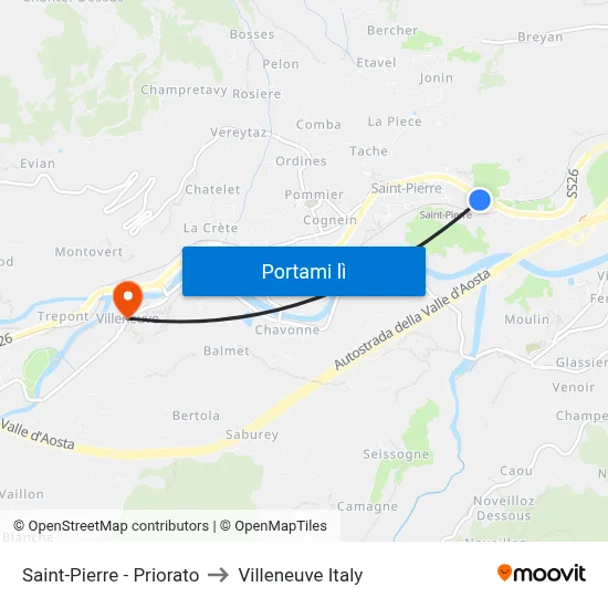 Saint-Pierre - Priorato to Villeneuve Italy map