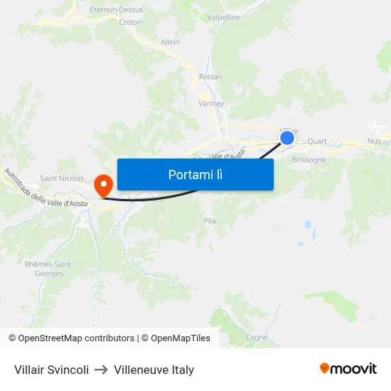 Villair Svincoli to Villeneuve Italy map