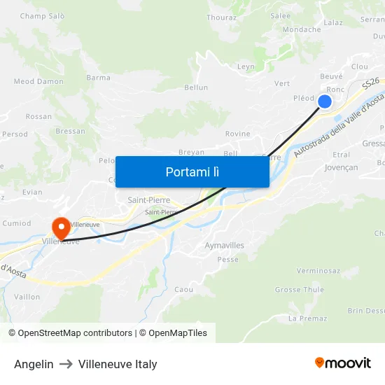 Angelin to Villeneuve Italy map