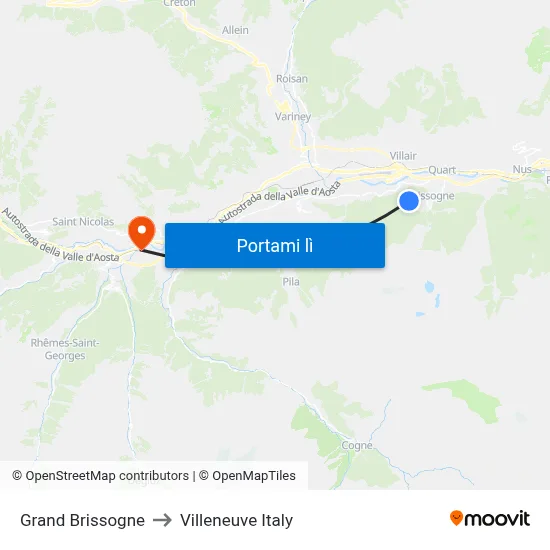 Grand Brissogne to Villeneuve Italy map