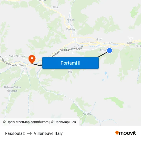 Fassoulaz to Villeneuve Italy map