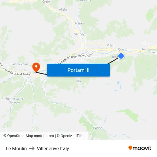 Le Moulin to Villeneuve Italy map